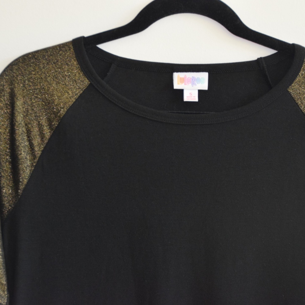 LulaRoe Julia Dress Black with Gold Sleeves - Sz S